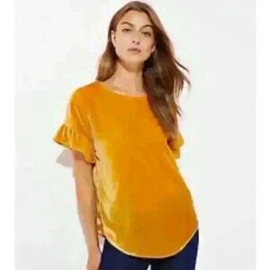 Loft Velvet Ruffle Cuff Top in Mustard, size XS